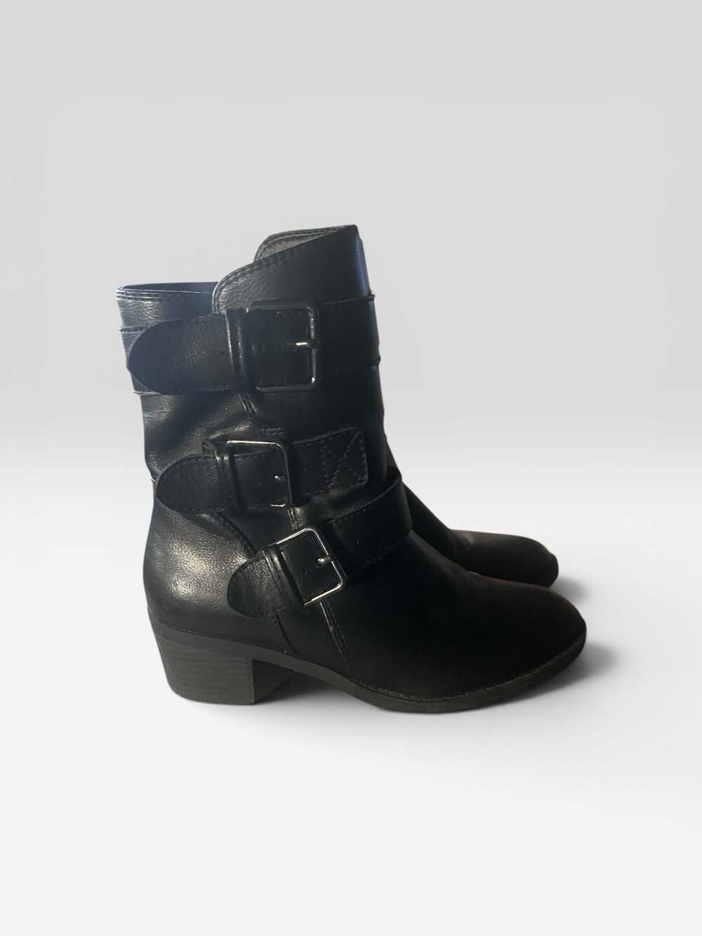 Relativity RE-BARTON Black Buckle Moto Ankle Boots Size 8M